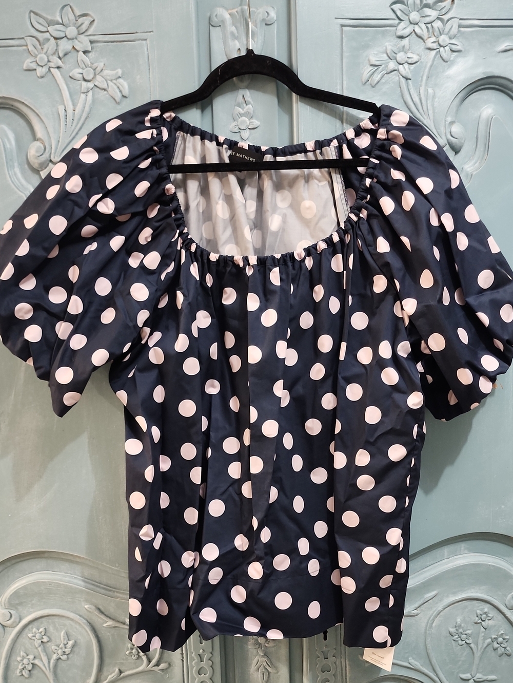 Lee Mathews Blue Polka Dot Top